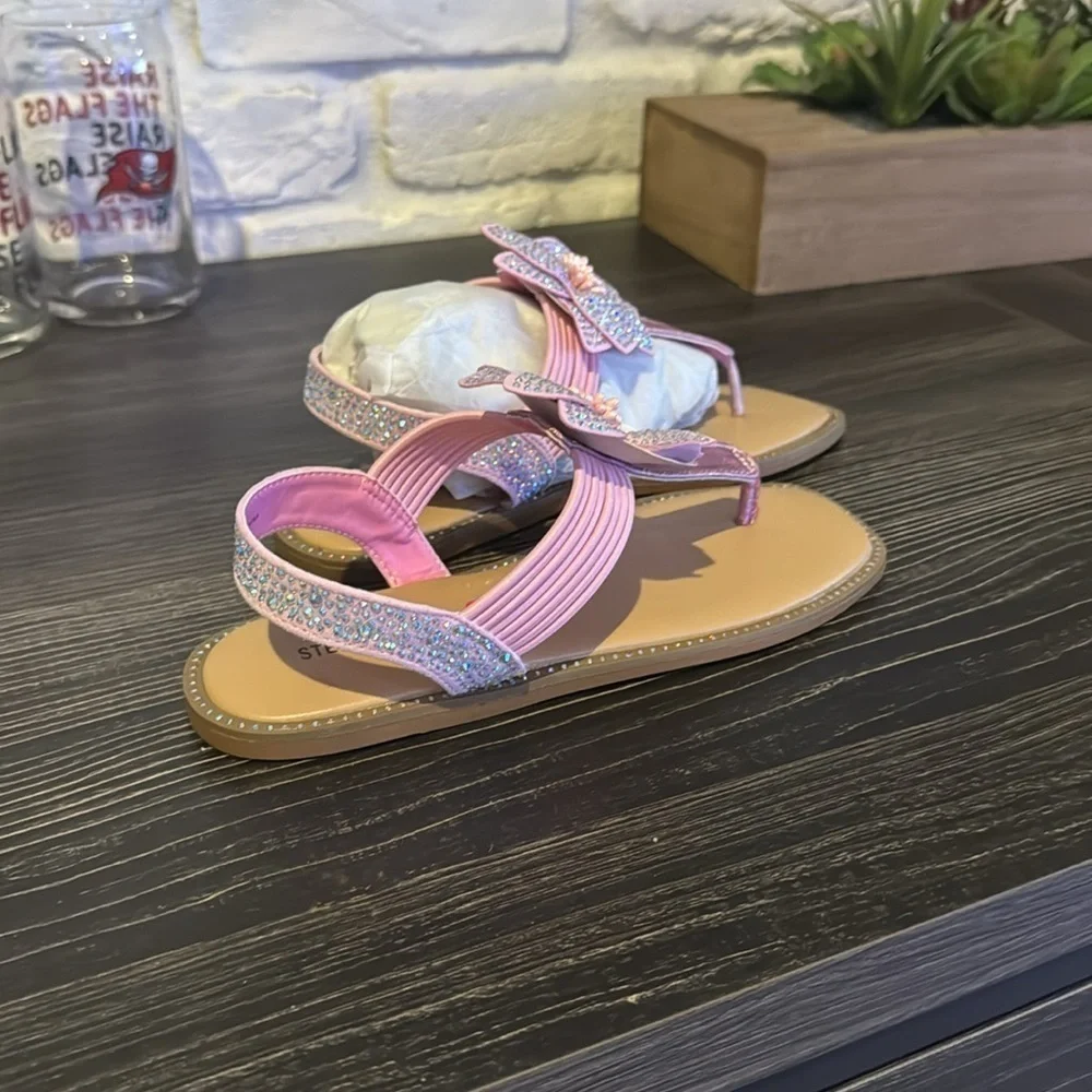 Pink Floral Sandals with Rhinestone Accents GIRLS